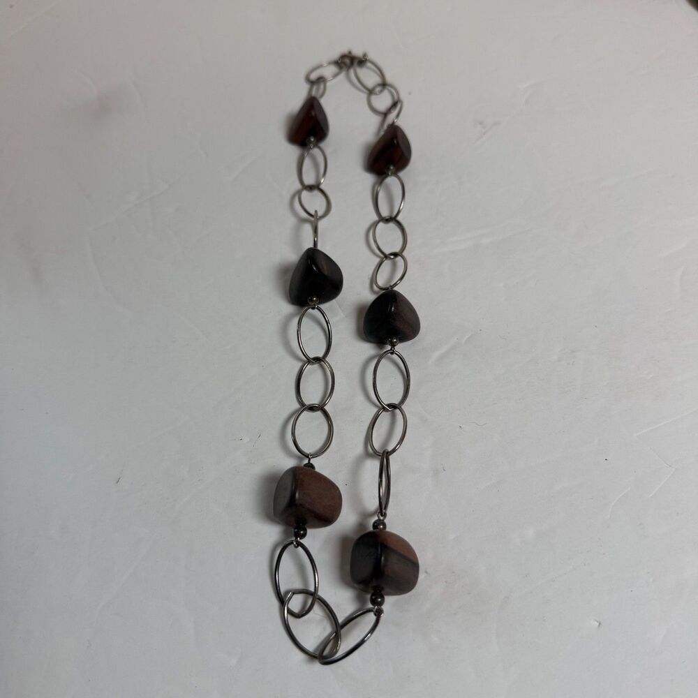 Silpada N1359 Sterling Silver Ebony Wood Link Necklace 925 Modern Artisan 32g